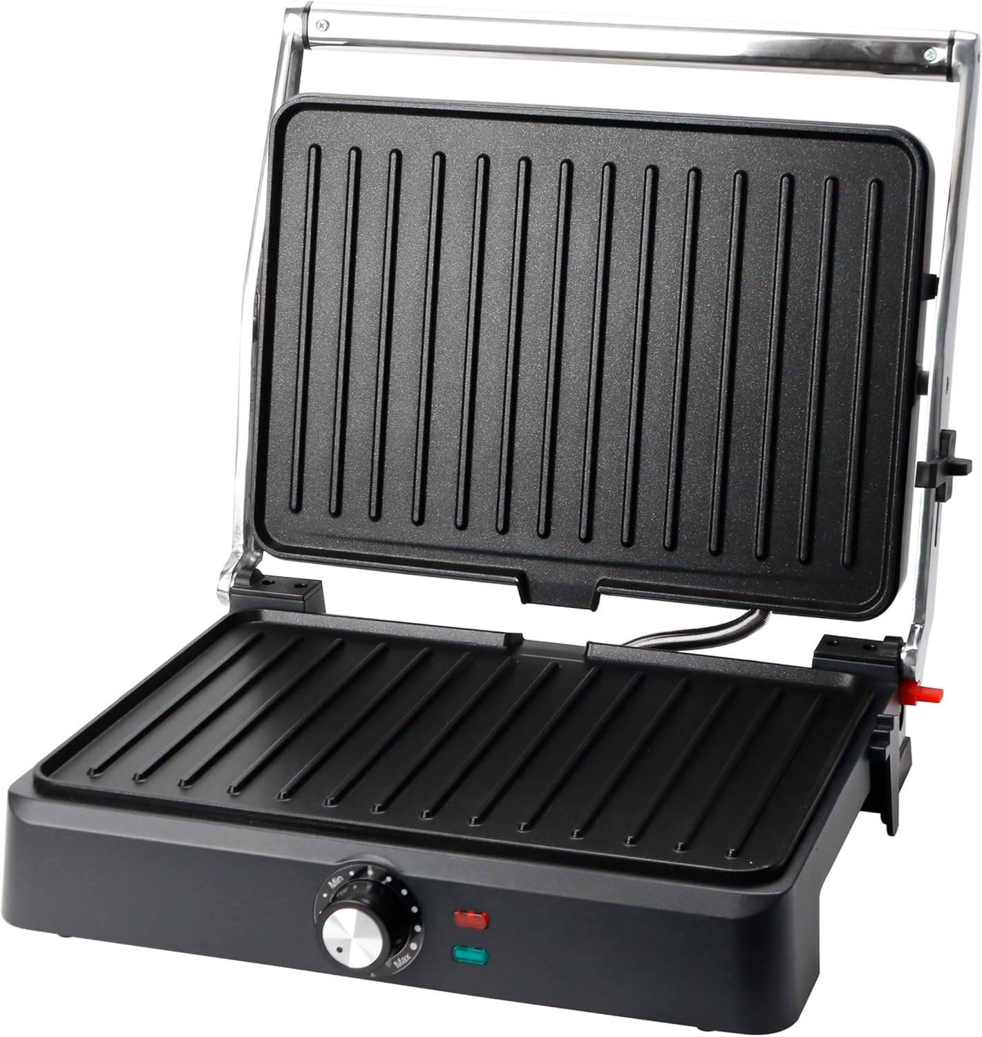 EMERIO Contact grill Panini grill, sandwich maker, table grill, grill surface 34 x 24 cm, non-stick coating, 2200 W, low-fat grill, 180° opening, adjustable thermostat, stainless steel, CG-130859