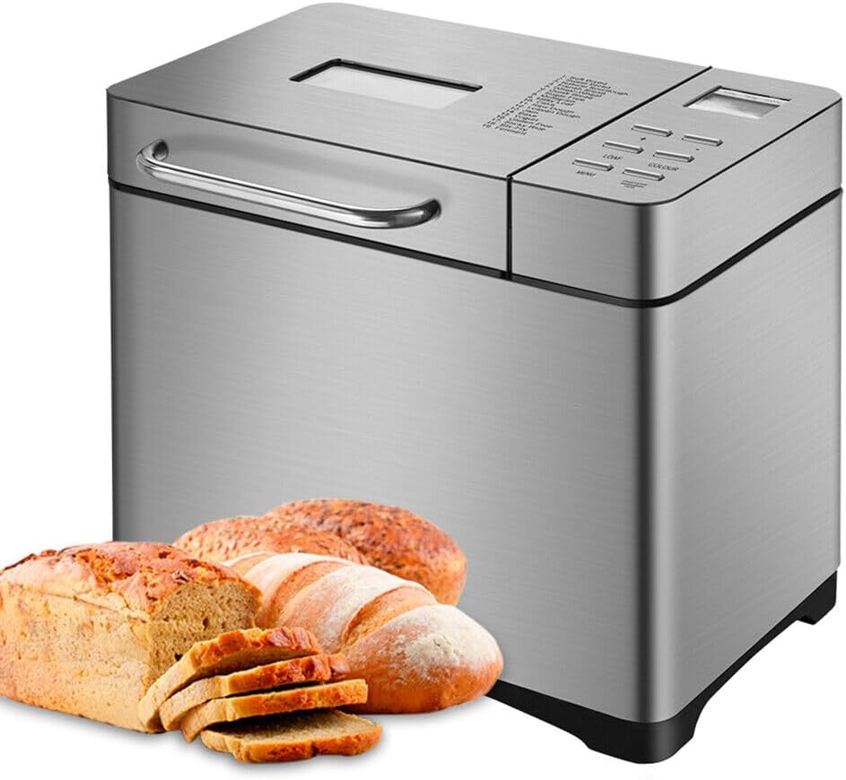 Bread Maker, 650 W Bread Maker, Stainless Steel, Bread Maker, 19 Programmes, 1000 g, Bread Maker for the Kitchen at Home, Caravan, Camping, Parties