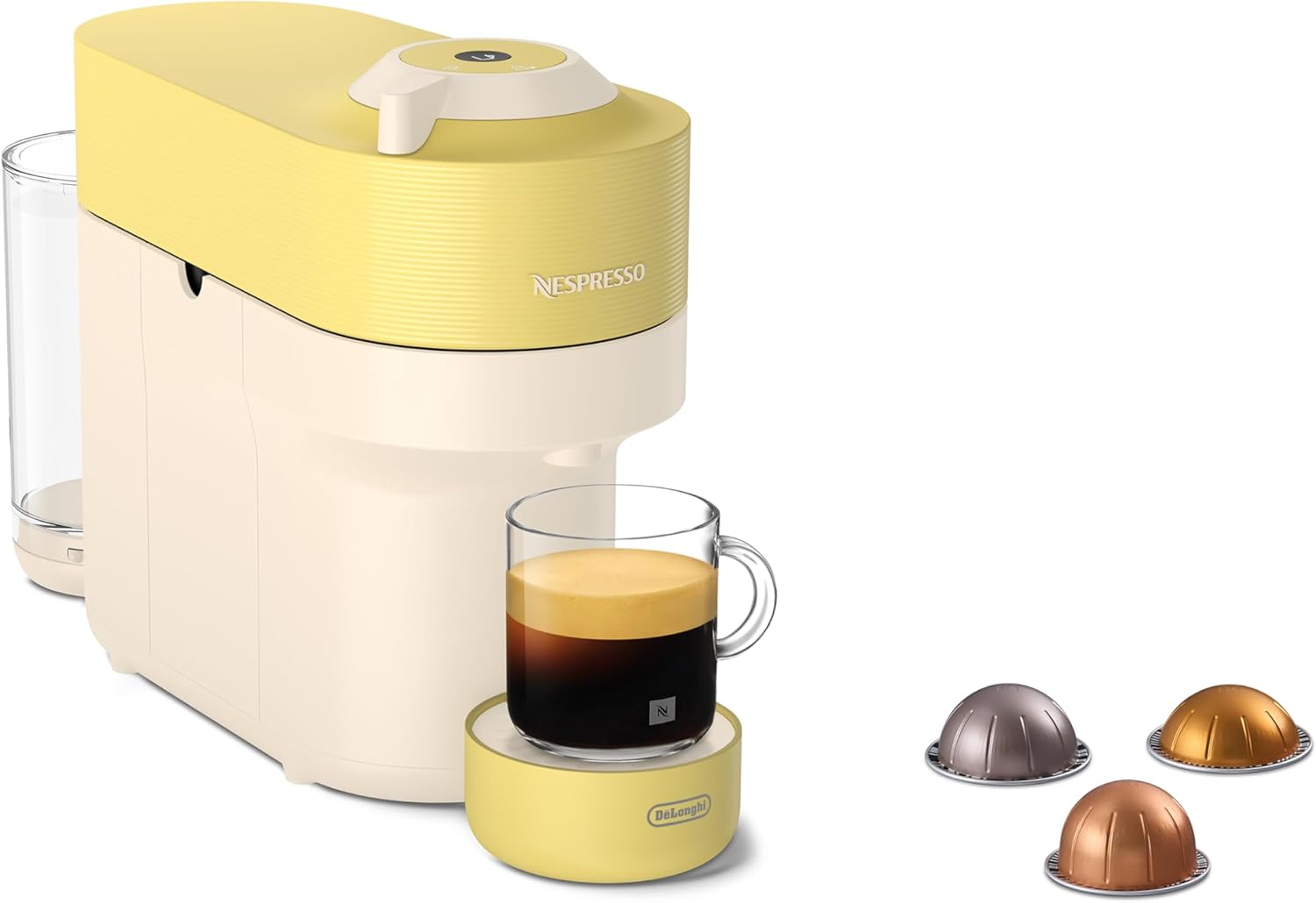 De\'Longhi Nespresso Vertuo Pop ENV90.LE Coffee Capsule Machine, Prepares 4 Cup Sizes, Centrifusion Technology, 1260 Watt, Pastel Yellow, Welcome Package incl.