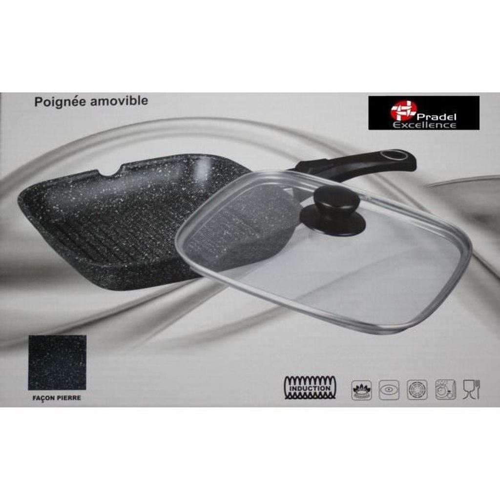Pradel Frypan Grill 52383M 28X28 CM Frying pan, cast iron/cast aluminum, suitable for induction hobs, non-stick coating, incl. lid