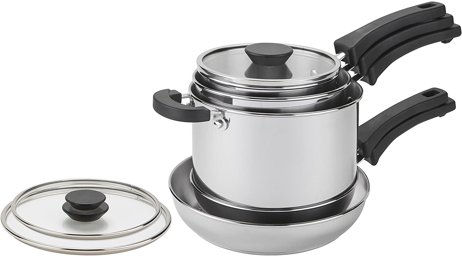 Prestige 5 Piece Sauce Pan Set, Stainless Steel, Silver, 19 x 30.5 x 22.5 cm