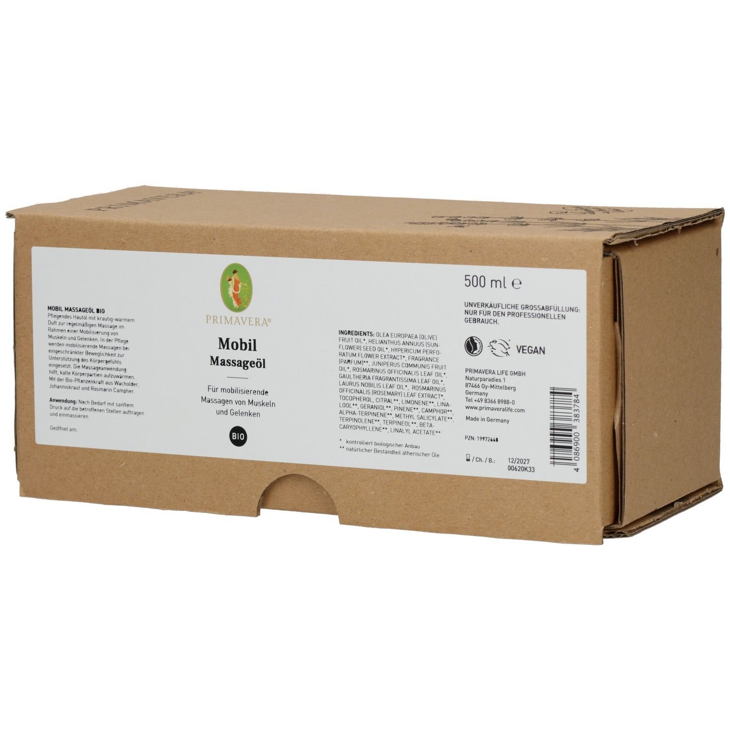 PRIMAVERA® Mobile Massage Oil organic, 500 ml