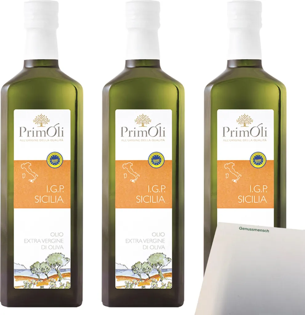 PrimOli Sicilia Extra Virgin Olive Oil I.G.P. 3-pack (3 x 500ml bottles) + usy Block 1500 ml