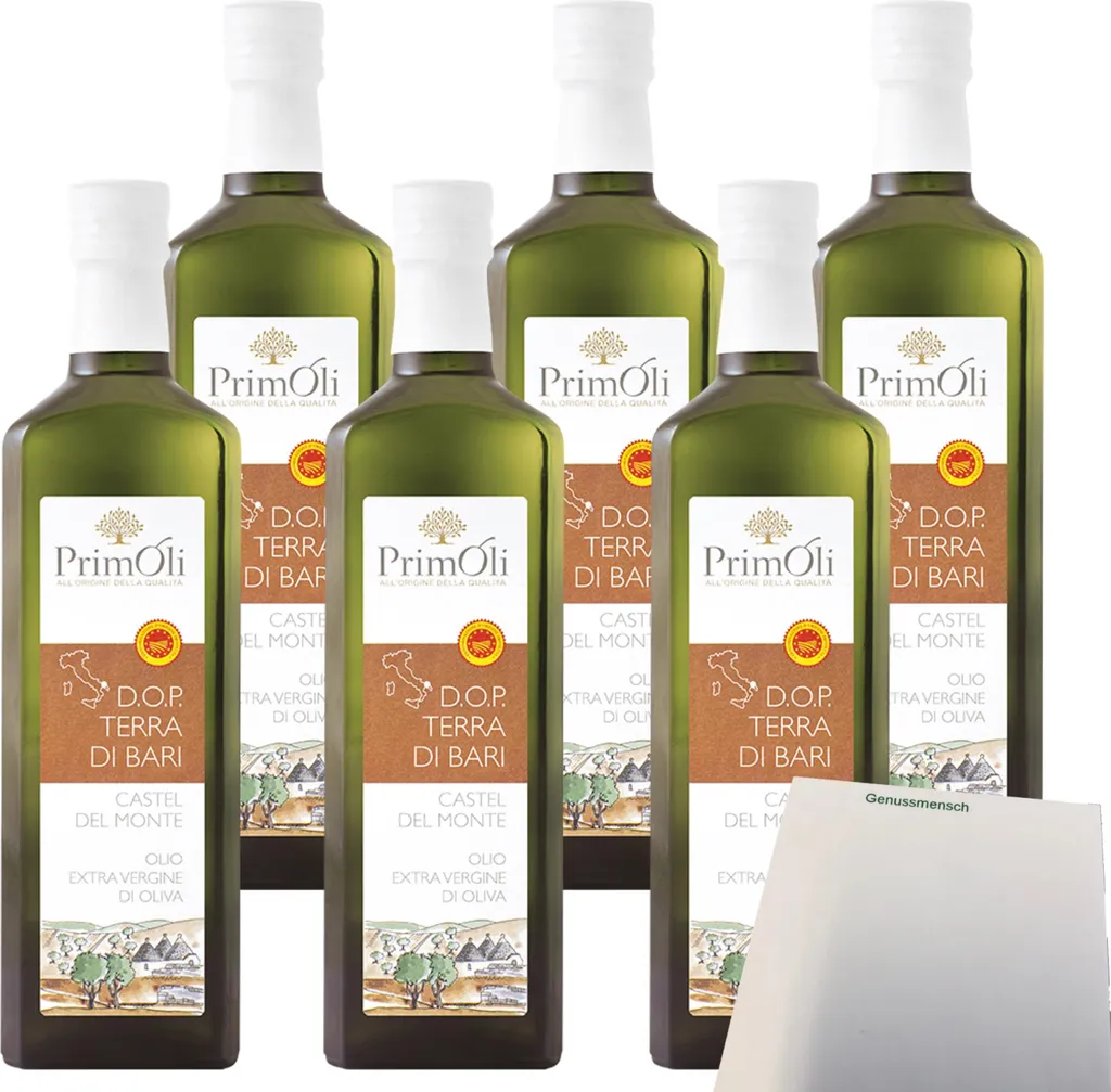 PrimOli Terra di Bari Castel del Monte Extra Virgin Olive Oil (6 x 500ml bottles) + usy Block 3000 ml