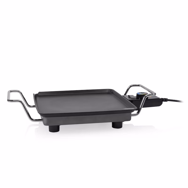 PRINCESS Compact Grill Plate, 28x28 cm, smooth grill plate, adjustable thermostat, 2-layer non-stick coating, 4 spatulas, power: 1900 W