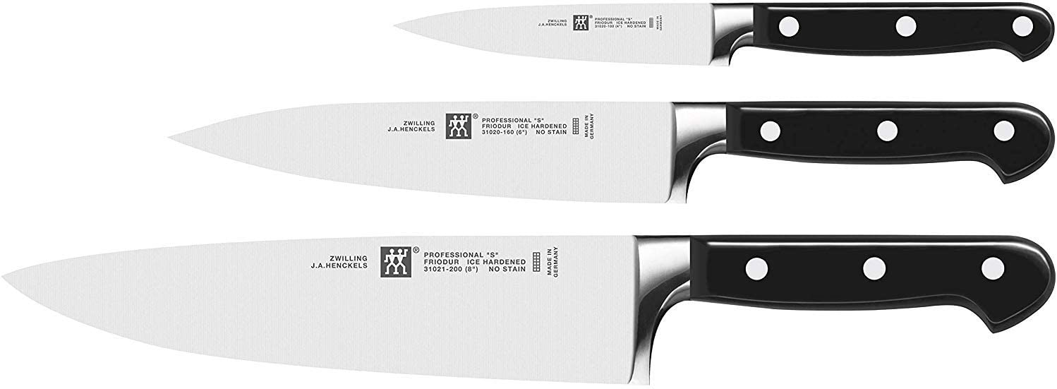 ZWILLING knife set, 3-piece., Paring knife / garnishing knife, meat knife, chef\'s knife, special stainless steel / plastic handle, Professional S