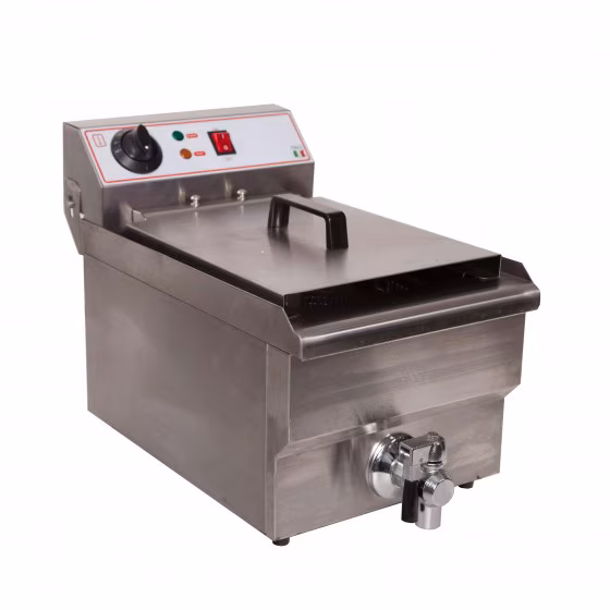 Professional electric fryer 400 volts – single tub – with drain tap – 16 liters, oil capacity 12 liters