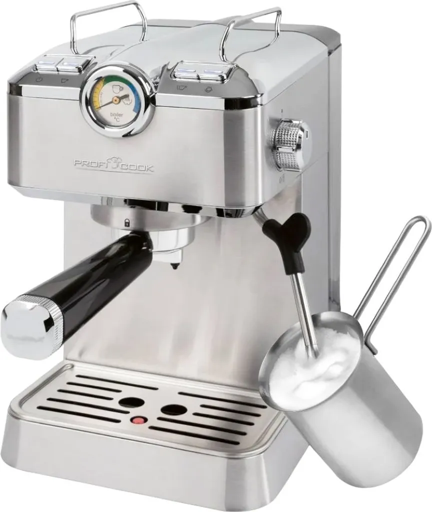 Profi Cook® Espresso Machine | Italian Espresso Pump up to 20 bar | 2 Die-cast Aluminum Portafilters | Swivel Stainless Steel Steam Nozzle | PC-ES-KA 1267