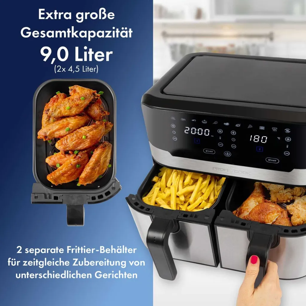 ProfiCook Double Hot Air Fryer 9 Liters PC-FR 1242 H, Color: