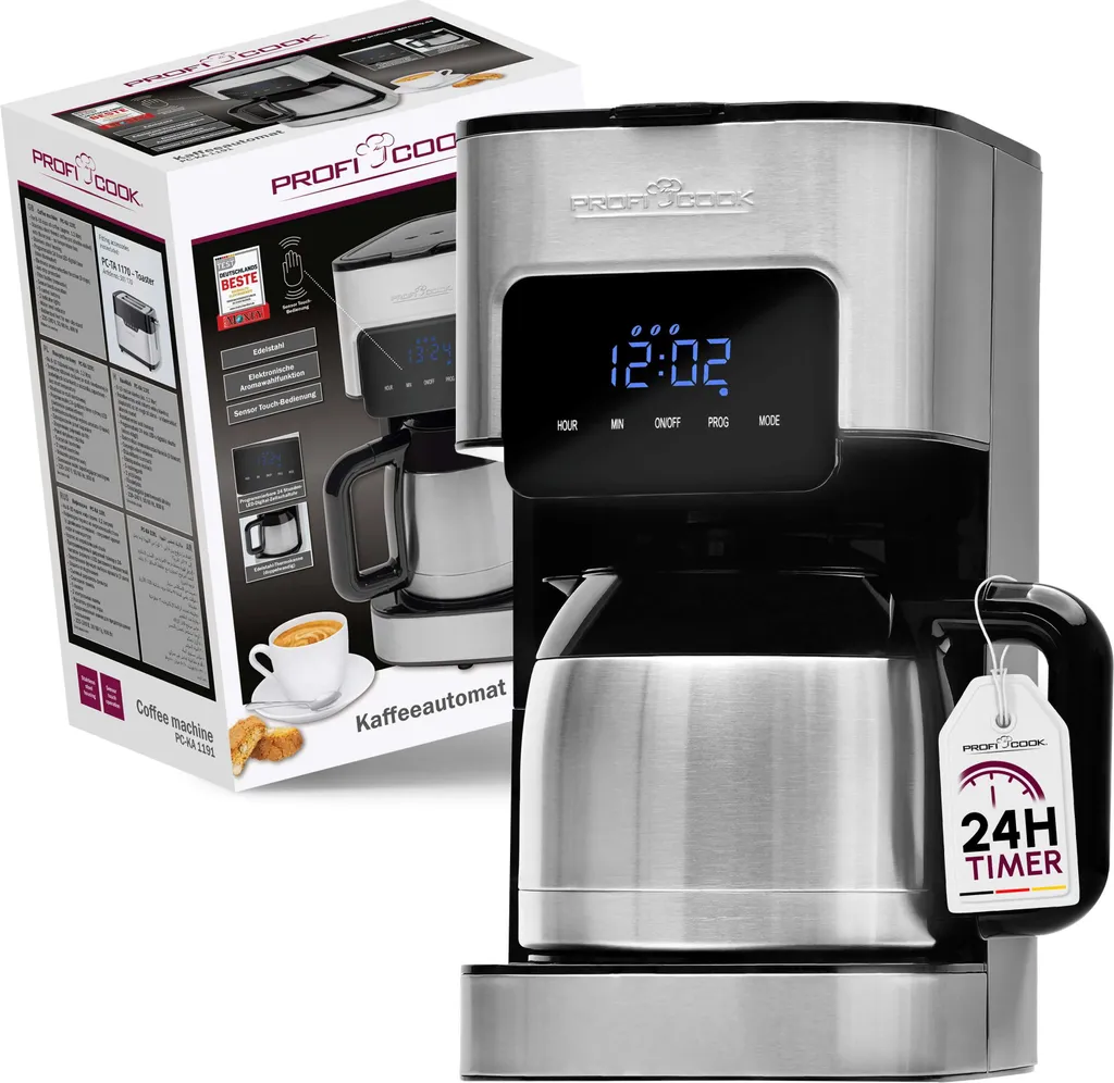 ProfiCook coffee machine with thermal carafe | with timer for fresh coffee | double-walled thermal carafe with aroma seal | PC-KA 1191