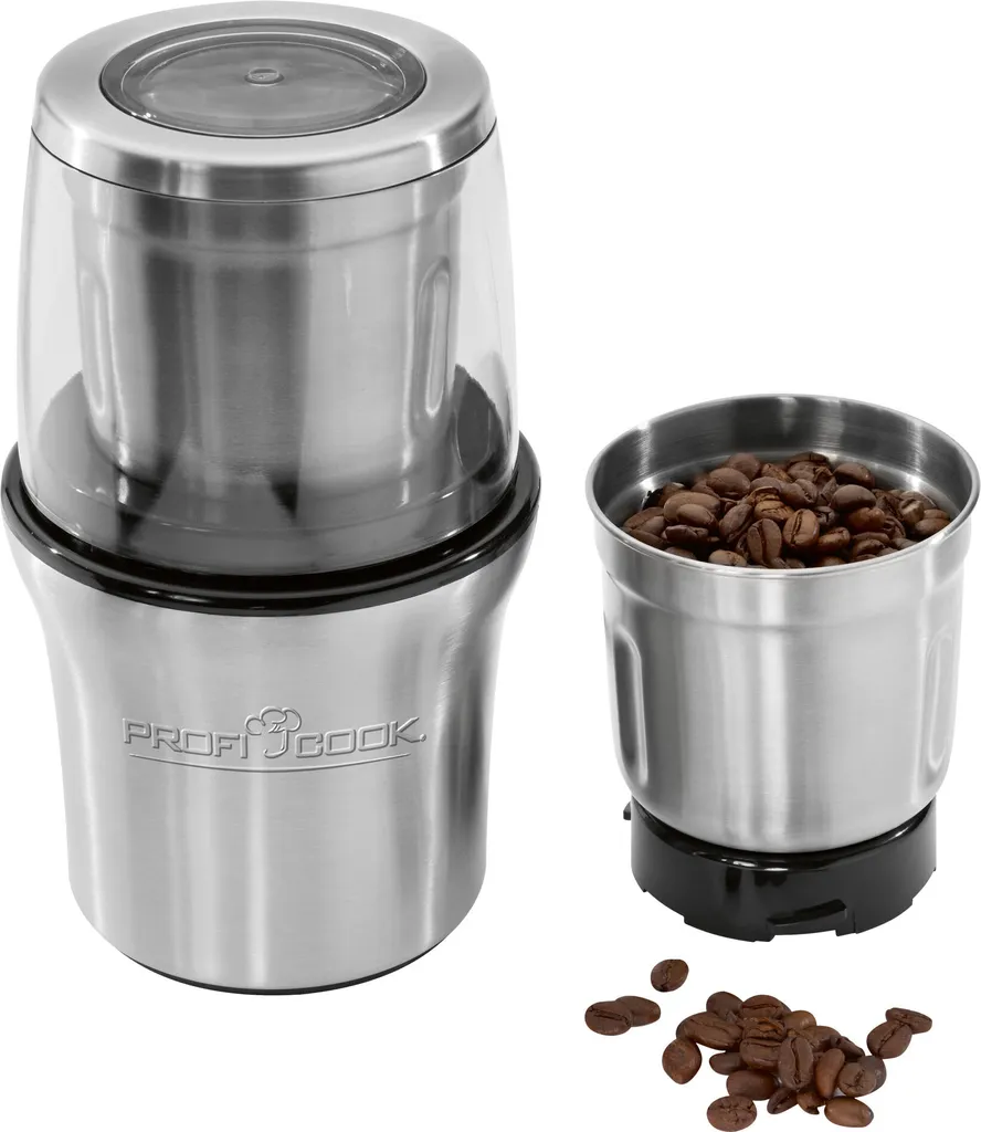 ProfiCook PC-KSW 1021 N, 2-in-1 Coffee Grinder & Chopper in One, for Coffee Beans / Spices / Nuts etc., Safety Circuit, Stainless Steel