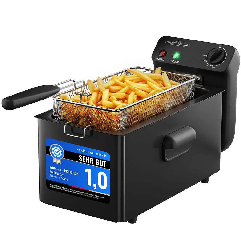 ProfiCook® Deep Fryer with Fat | 130 - 190°C | Oil Fryer | 2000W | 3L | Dishwasher-Safe Parts | Cold Zone Fryer | PC FR 1325