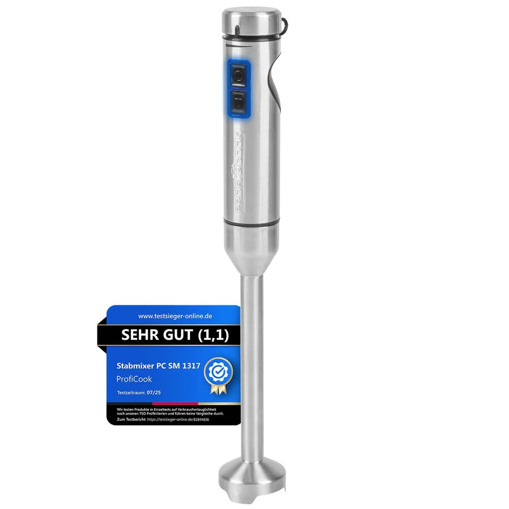 ProfiCook® Hand Blender 1000W | Extra Long Blending Shaft | DC Motor | Ice Crush Function | Immersion Blender | Suitable for Hot Foods | Blending Wand | PC SM 1317