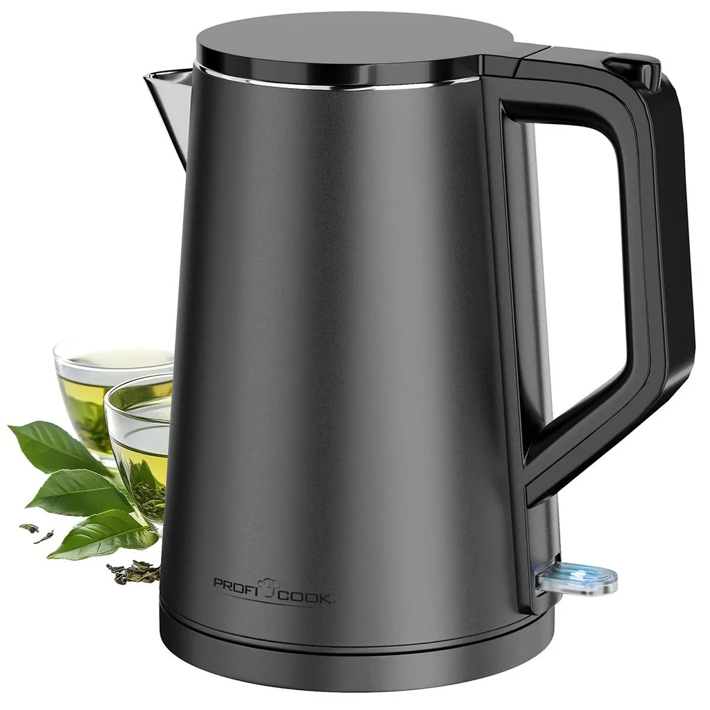ProfiCook® Kettle 1.5L | 2200W | Matte stainless steel housing | Double-walled thermal housing | Cord storage | Stainless steel kettle PC WK 1290