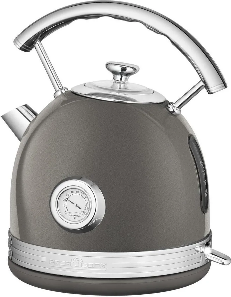 ProfiCook 1.7L kettle in a stylish vintage design - retro kettle with solid metal housing and chrome accents - with temperature display, 2200W - PC WKS 1192 anthracite