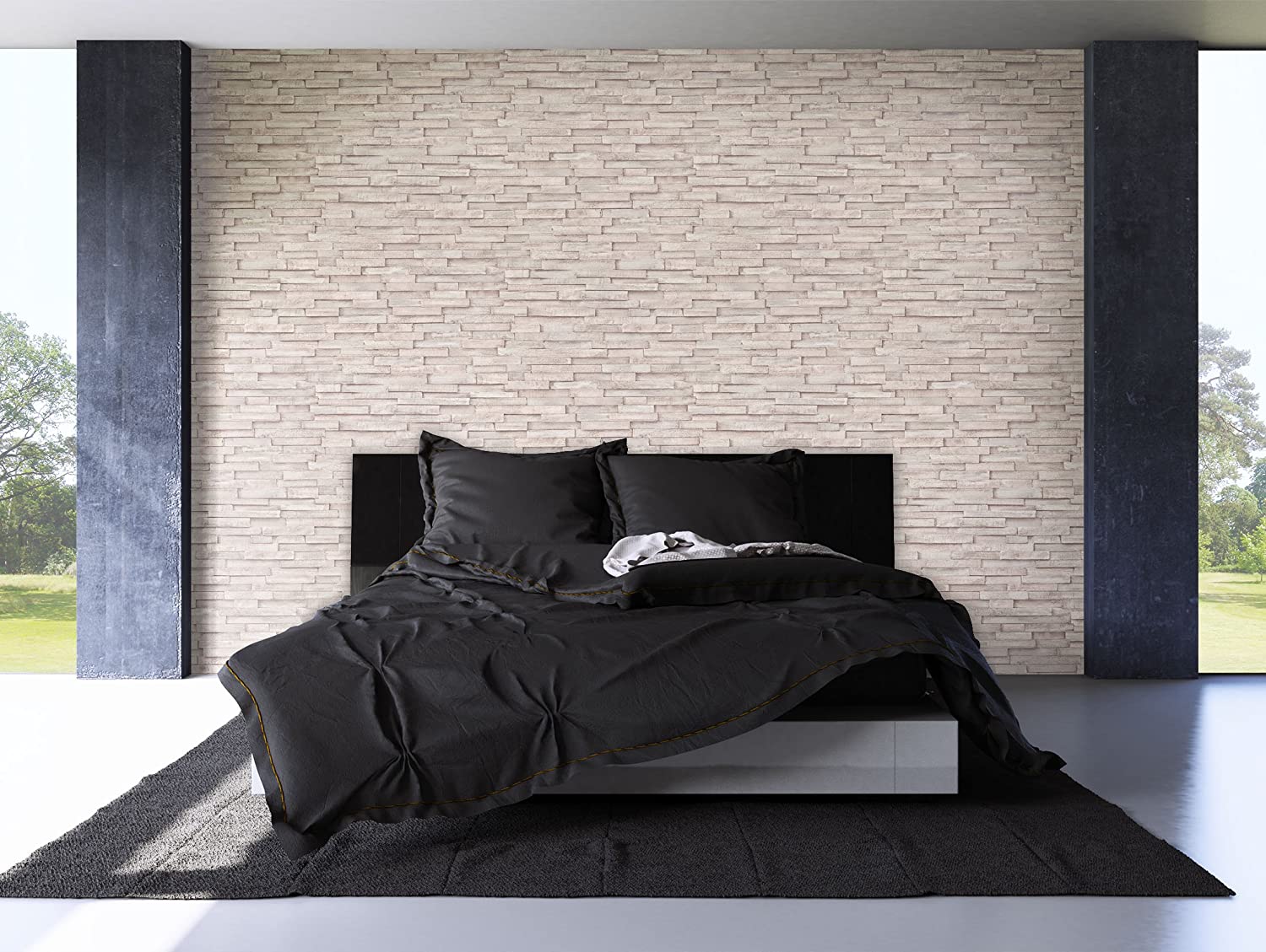 Newroom Design Newroom Stone Wallpaper Beige Non-Woven Wallpaper Stone Pattern / Design Beautiful Modern and Elegant 3D Look Includes Wallpaper Guide