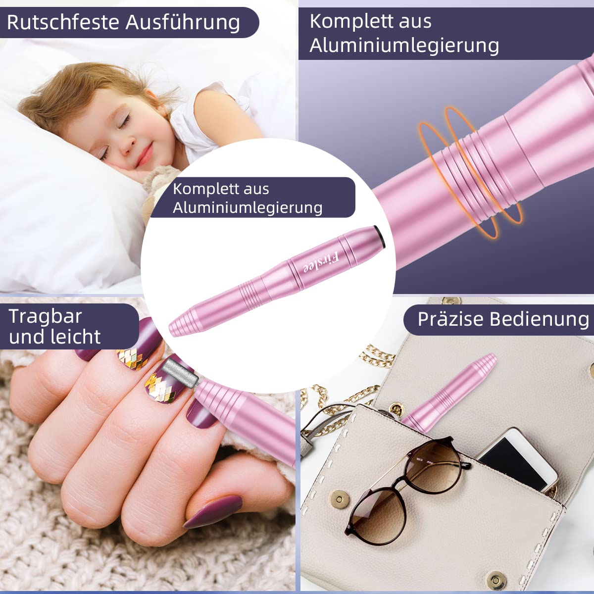 Firslee Electric Nail File, USB Electric Nail Cutter for Acrylic Gel Nails, Electric Nail Drill, Portable Nail Drill, Manicure Pedicure Tools for Home and Salon, Pink, ‎pink