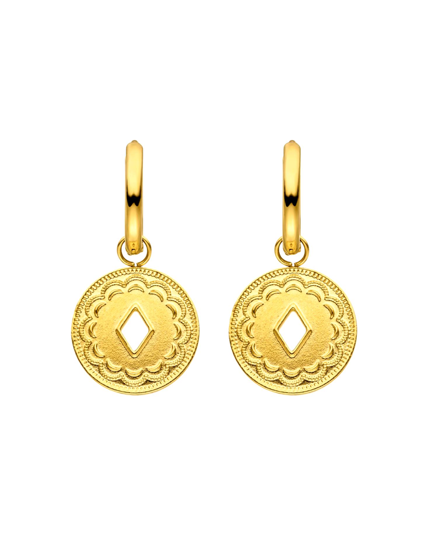 Purelei hoop earrings Lolani with a patterned coin with a cutout