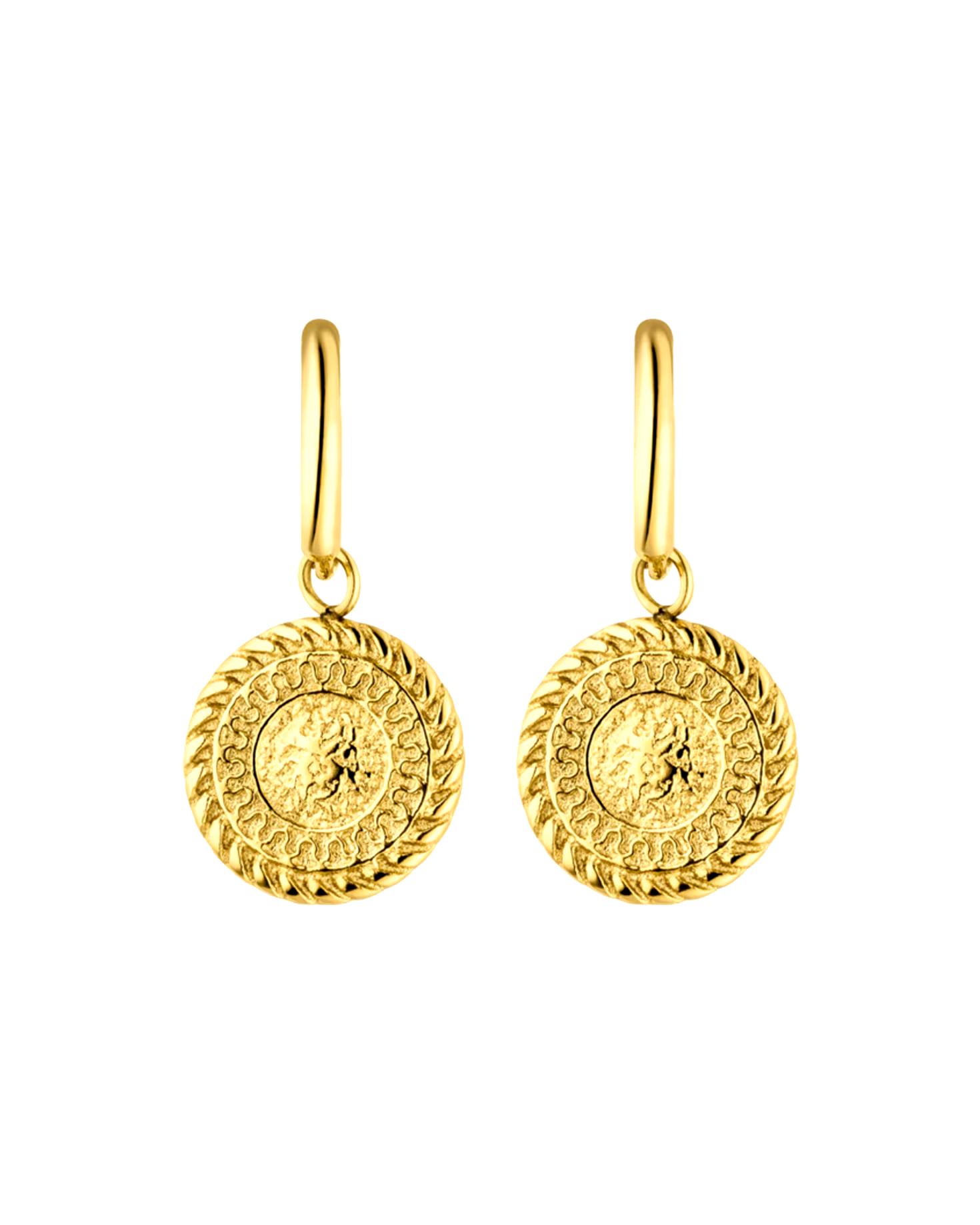 Purelei Waina hoop earrings with an eye-catching embossed charm