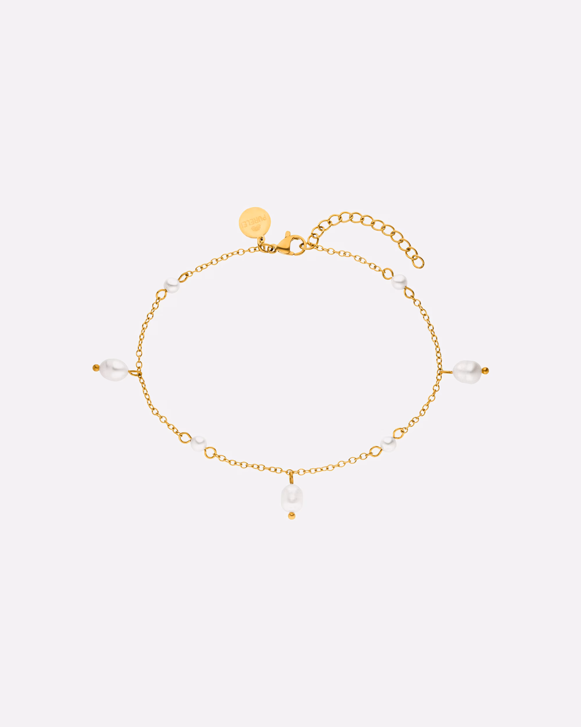 Purelei chain anklet Pearl Drop with small pearls and teardrop-shaped pearl pendants