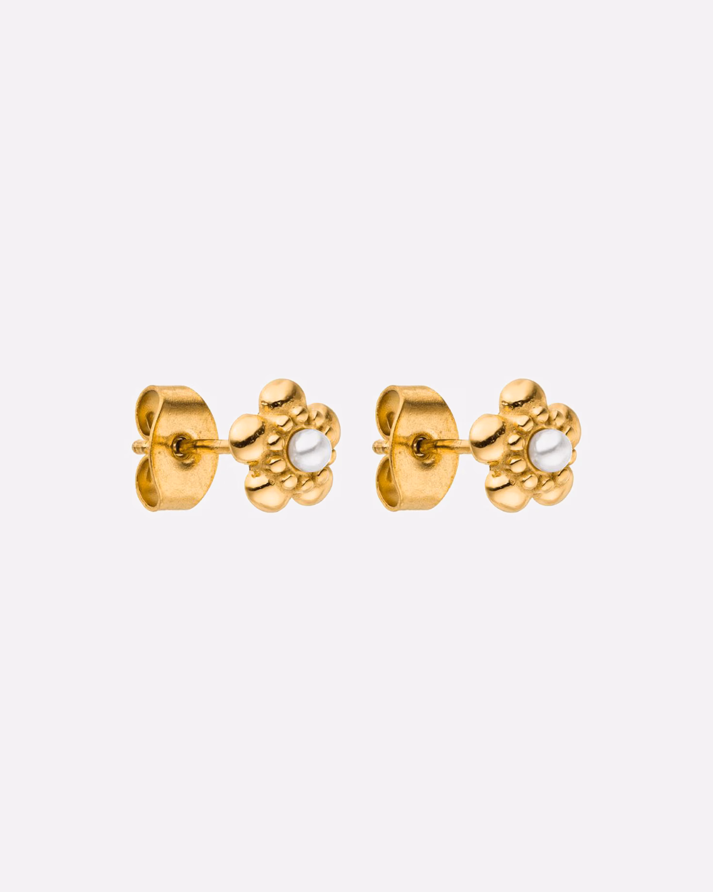 Purelei Shiny Bloom earring studs in a flower design and with a small pearl