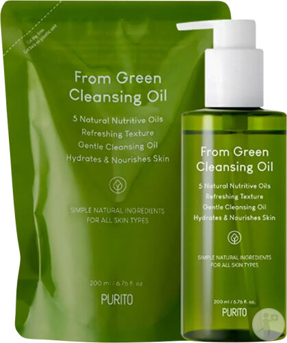 Purito Set From Green Cleansing Oil Pump Bottle 200ml + Refill Bag 200ml