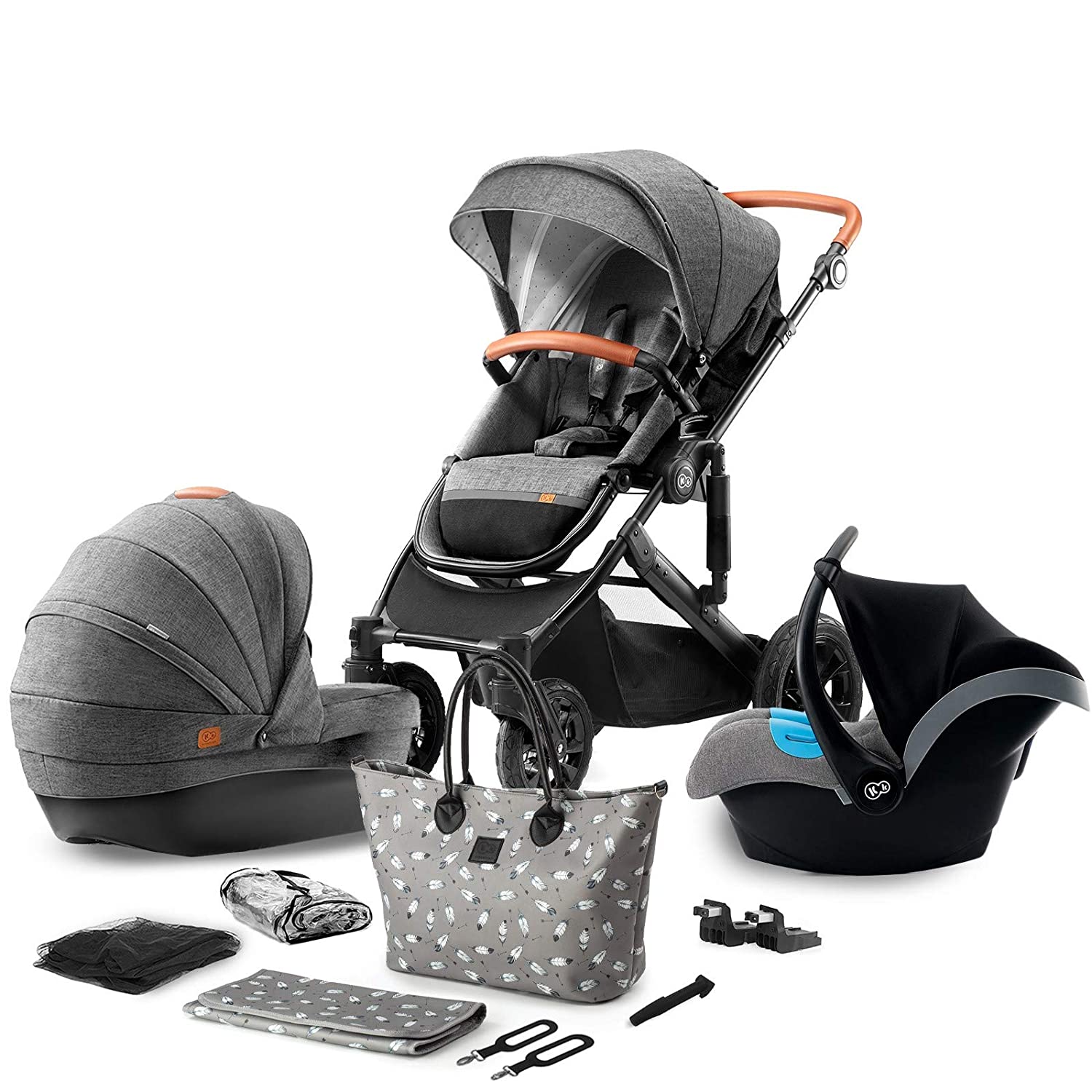 kk Kinderkraft Kinderkraft 3-in-1 Prime 2020 Pram Set, Combination Pram, Sports Pram, Buggy and Carrycot Baby Seat, Large Wheels, Pneumatic Tyres, Comfortable Buggy Seat, Baby Seat, Grey