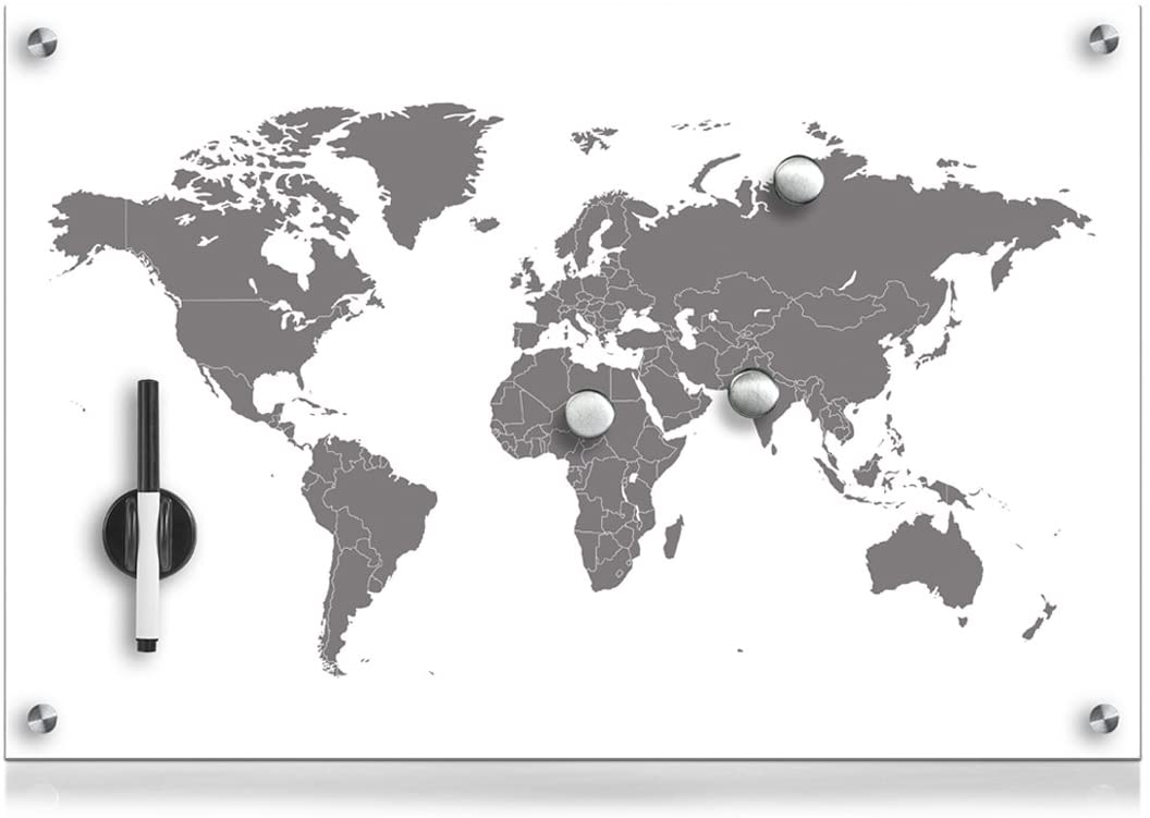 Zeller 11673 Worldmap Memo Board Glass Approx. 60 x 40 x 2 cm 60 x 40 cm