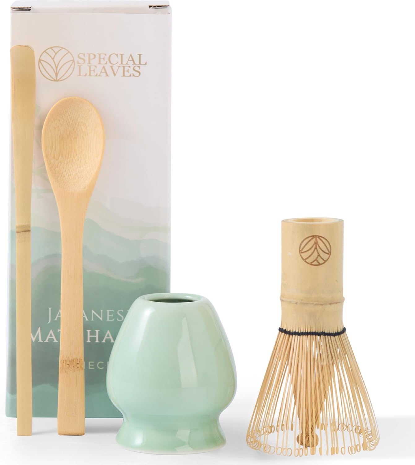 Matcha Set - Green - 4-Piece Matcha Tea Set - Matcha Broom Holder, Matcha Spoon, Scoop - Premium Matcha Kit for Matcha Lovers
