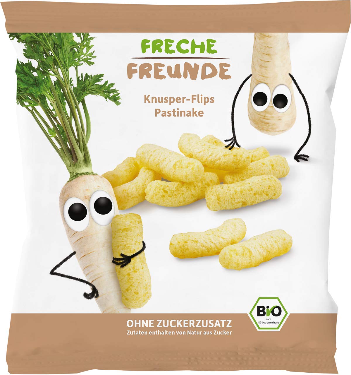 Freche Freunde Bio Knusper-Flips Pastinake, Knabberzeug für Kinder ab 12 Monaten, glutenfrei, vegan, 8er Pack (8 x 20 g)