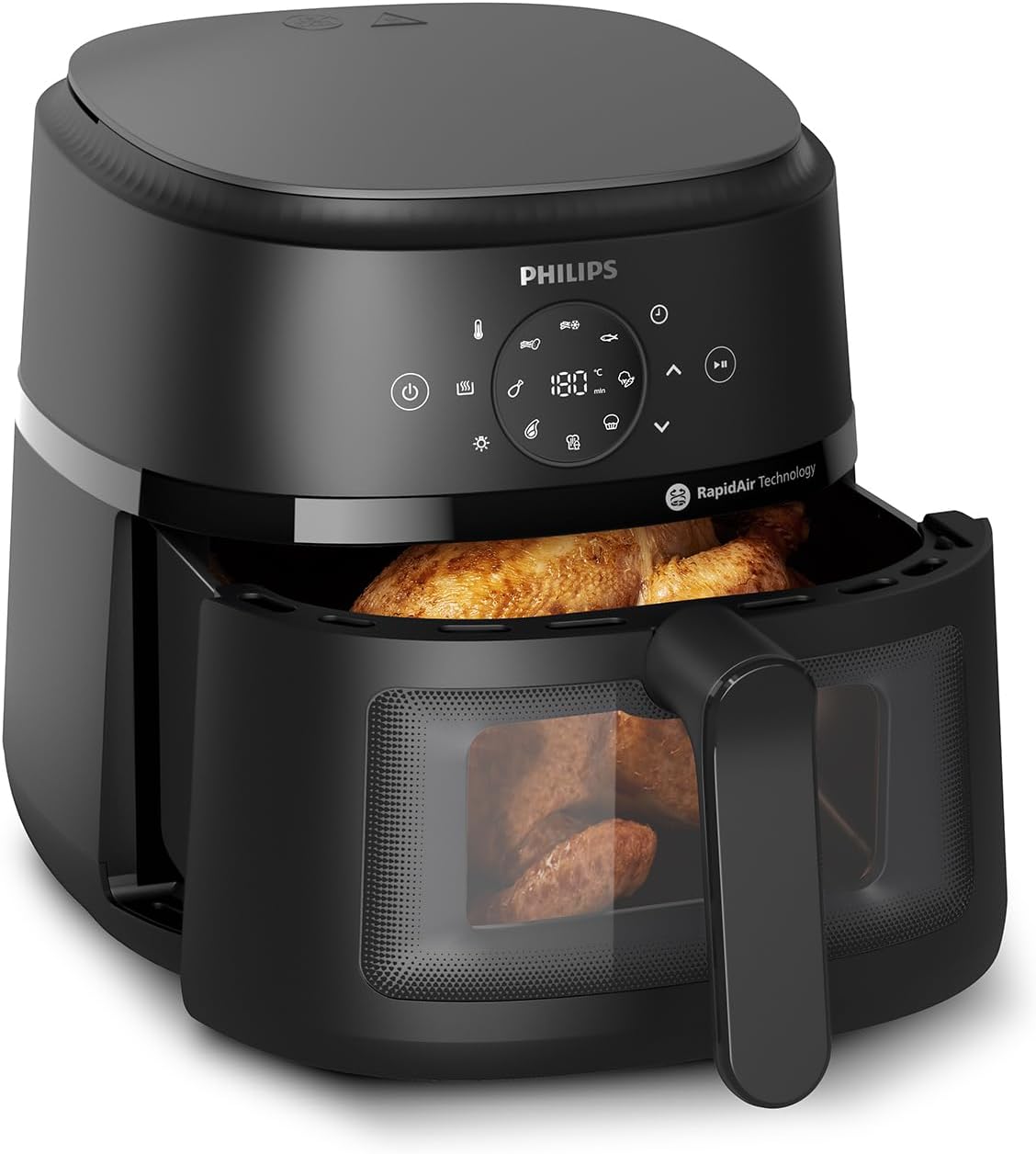 Philips Airfryer 2000 Series - Standard 6.2L Hot Air Fryer with Viewing Window, RapidAir Technology, 90% Less Fat, Easy to Clean, Touch Screen, Energy & Space Saving (NA230/00)
