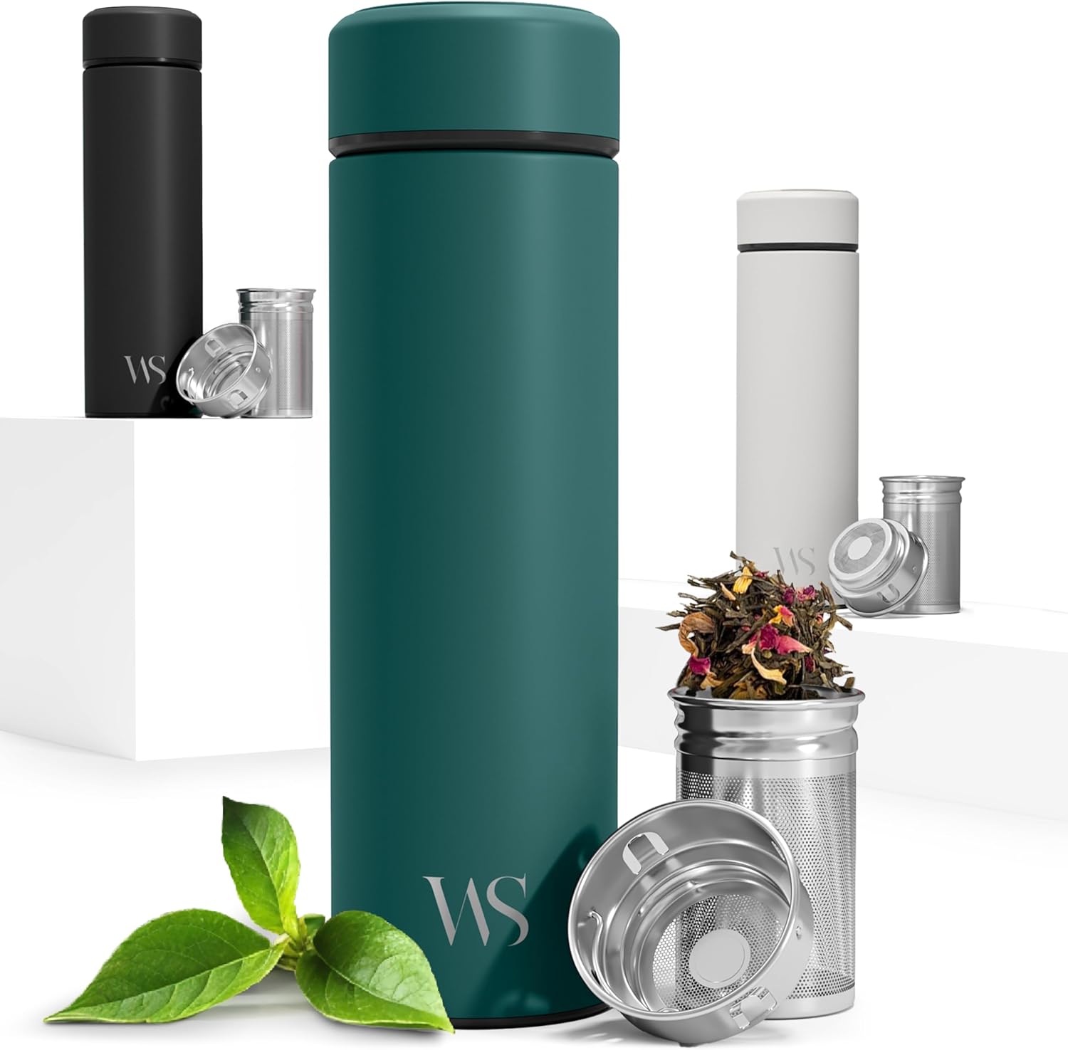 Thermos Flask + Tea/Fruit Strainer Infuser – Insulated Stainless Steel Thermal Tea Bottle, BPA-Free | Drinking Bottle + Tea Strainer / Fruit Insert, 450 ml To-Go Thermal Mug, Thermos Flask: Office,