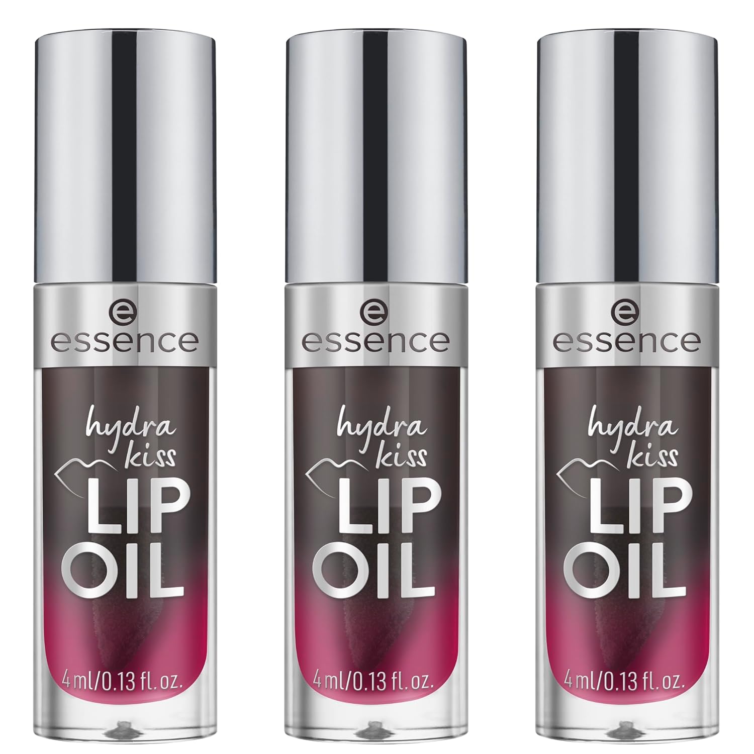 essence cosmetics essence hydra kiss lip oil, lip gloss, no. 05, black, moisturising, nourishing, with oils, shiny, vegan, no parabens, no microplastic particles, nanoparticles free, pack of 3 (3 x 4 ml)