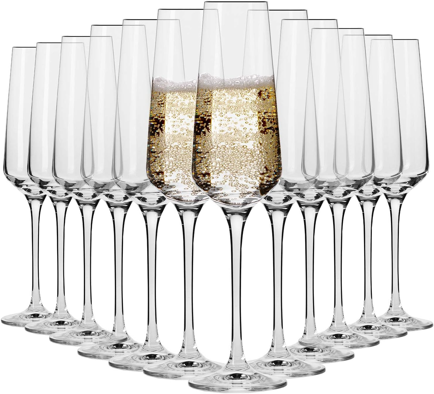 Krosno Champagne Flutes | Set of 12 | 180ml | Avant-Garde Collection | Lead Free Crystal Glass | Prosecco Glasses | For Home, Restaurants & Parties | Dishwasher safe
