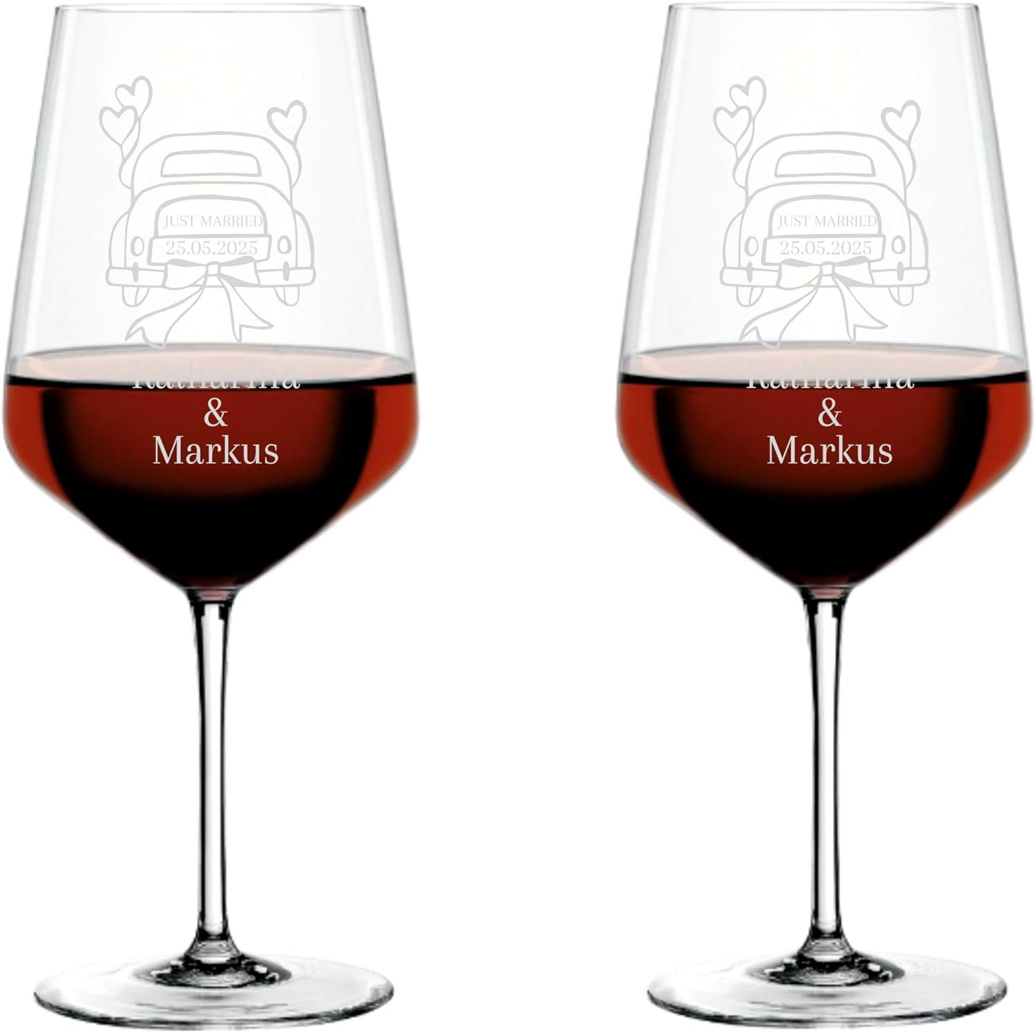 Spiegelau & Nachtmann Style Wine Glass Set of 2 with Engraving for Weddings Personalized with Name and Date / Individual Gift for Bride and Groom for Engagement/Anniversary/Wine Glasses