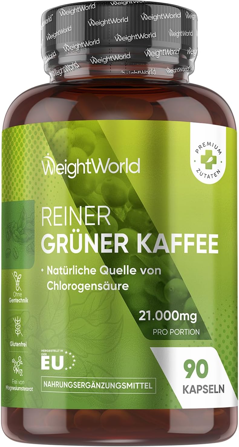 WeightWorld Store Green Coffee Capsules 21,000 mg - Green Coffee Bean Extract - 90 Coffee Powder Capsules - Natural Source of Chlorogenic Acid (CGA) - Pure Green Coffee WeightWorld