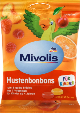 Mivolis Candy, red and yellow fruits for children, sugar-free, 75 g