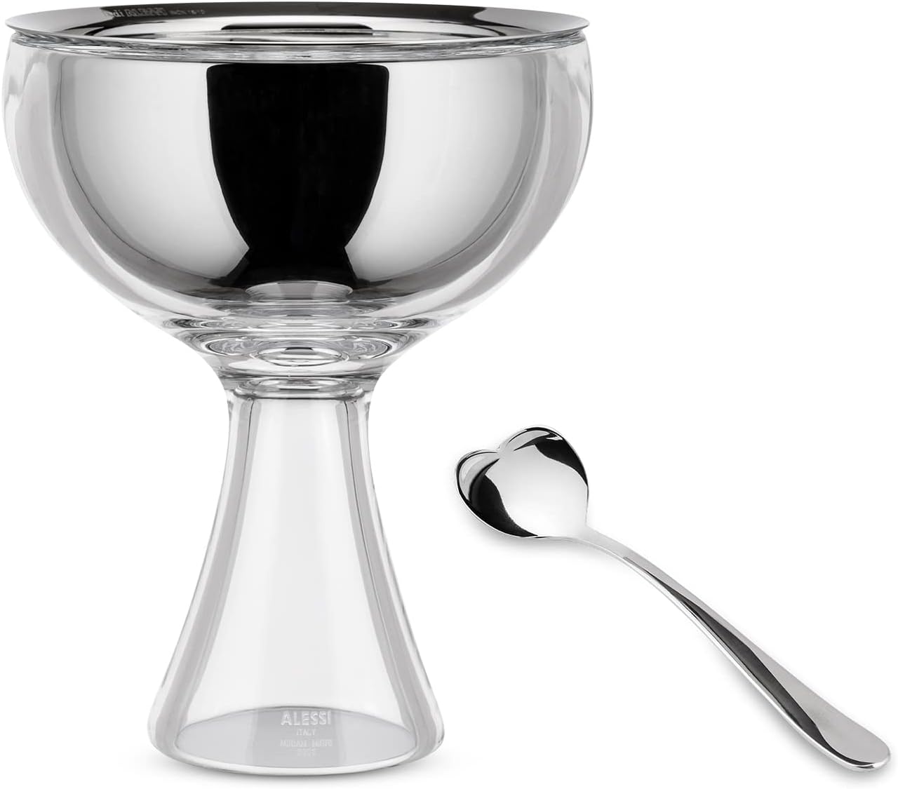 A Di Alessi Big Love Set Composed of One Ice Cream Bowl/ One Ice Cream Spoon in Thermoplastic Resin in 18/10 Stainless Steel Mirror Polished