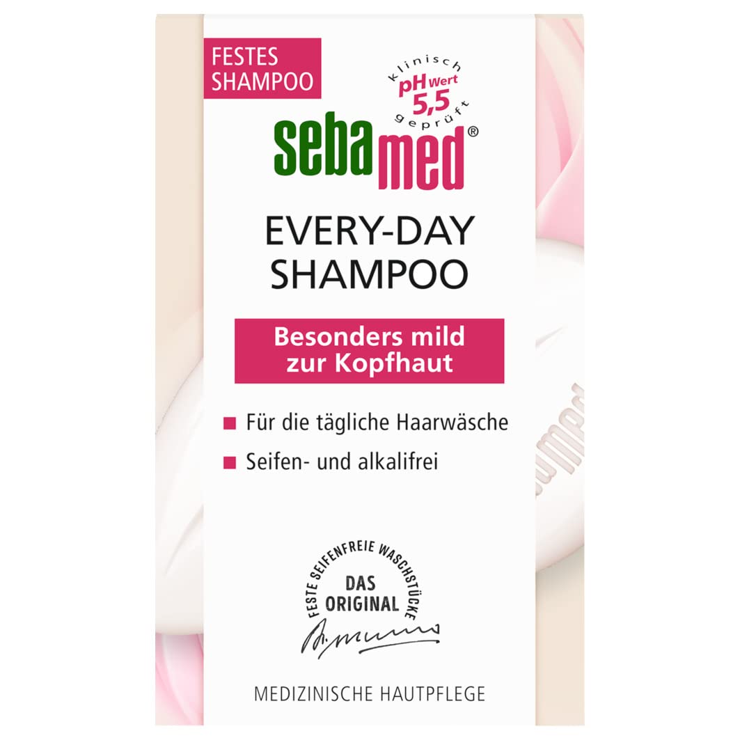 sebamed Every-Day Shampoo, Solid Shampoo, for Daily Hair Washing, Protects Against Drying, No Microplastic, 80 g, ‎white