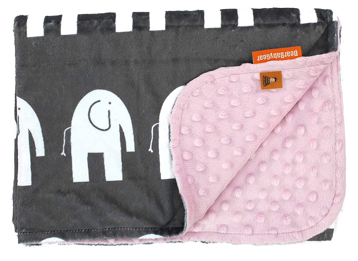 Dear Baby Gear Deluxe Minky Print White Elephant Lavender Minky Dot Car Seat Canopy