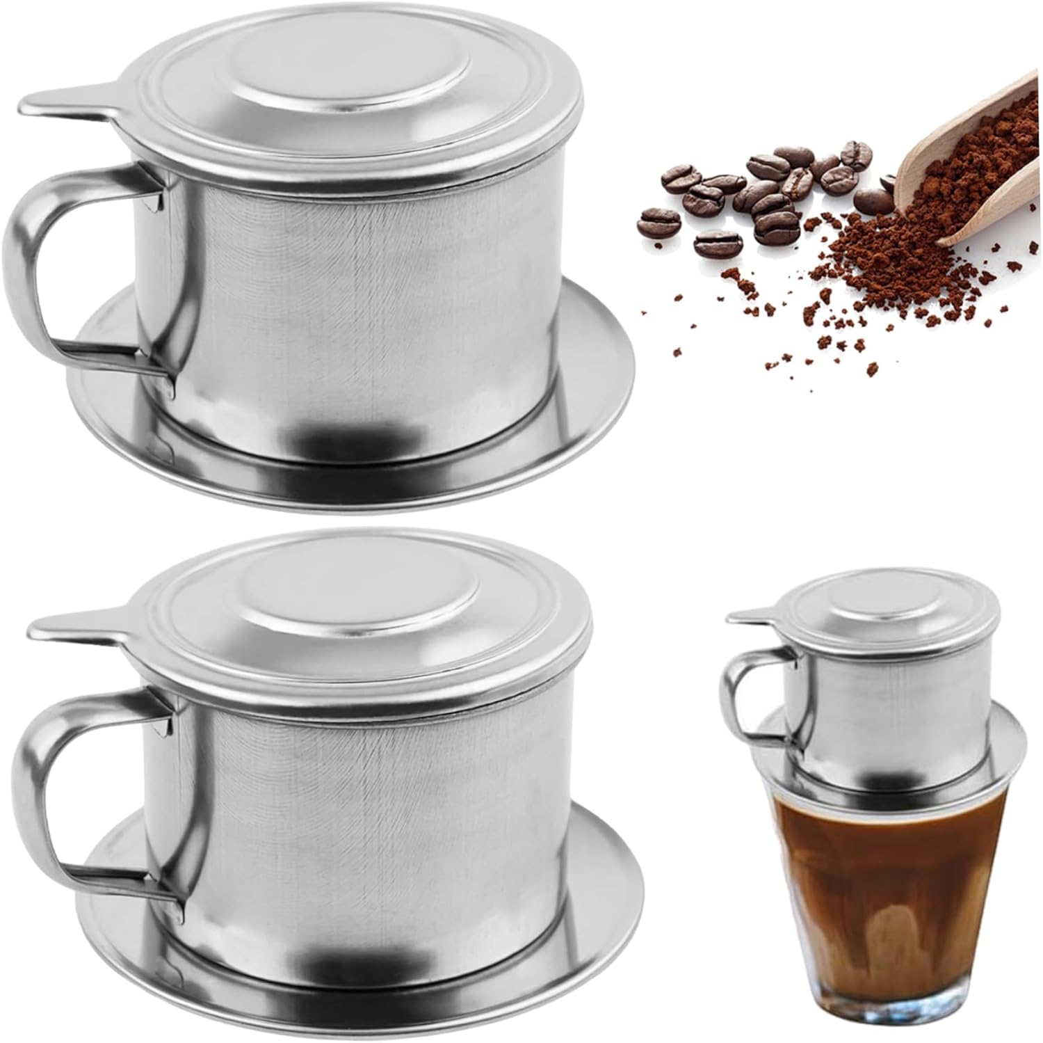 Vietnamese Coffee Dripper 2 Pieces Stainless Steel Vietnamese Coffee Filter Professional Washable Reusable Cafe Accessories