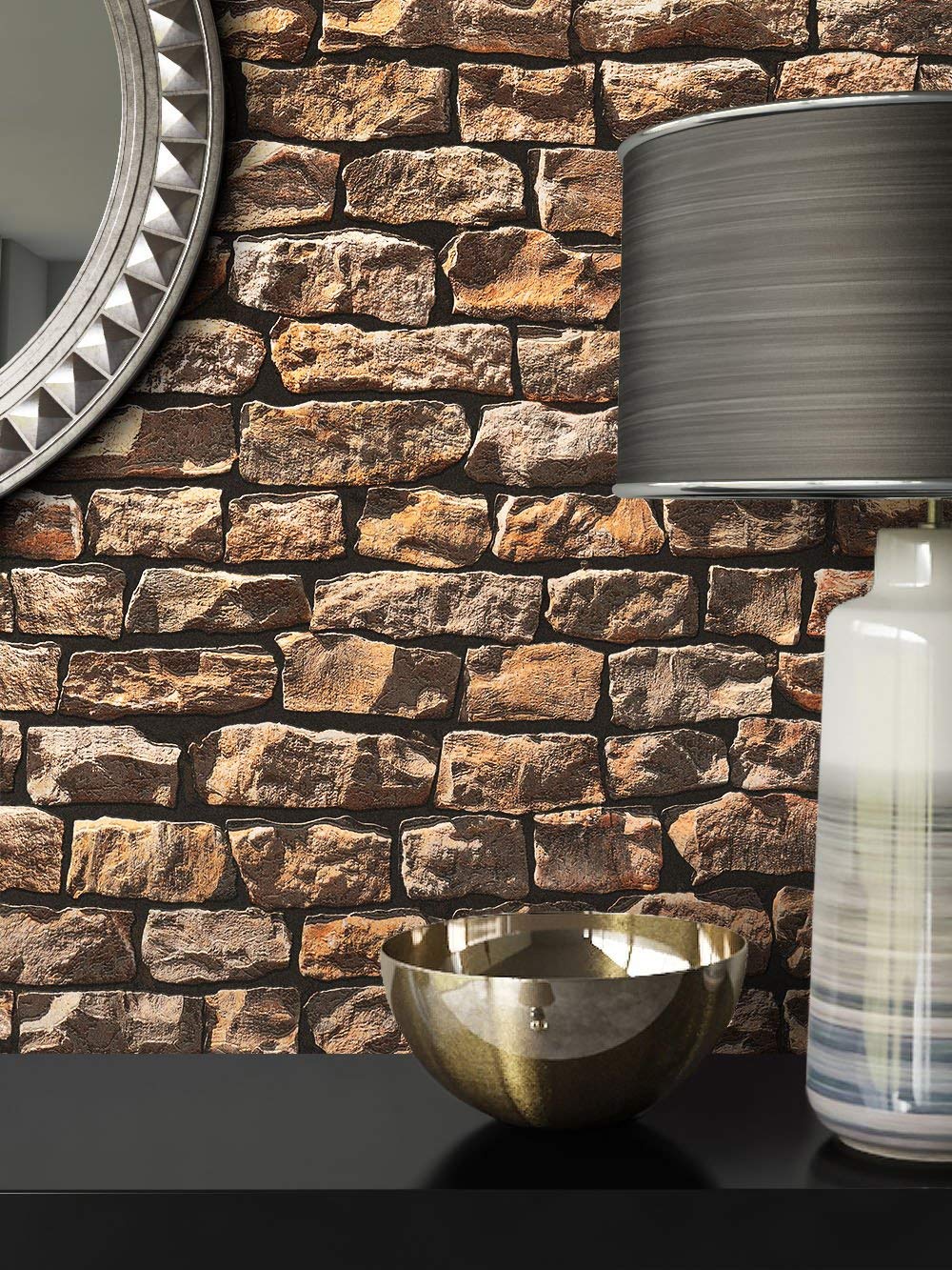 Newroom Design Non-Woven Wallpaper Stone-Look Beige, Attractive Elegant Wallpaper Stone Wa
