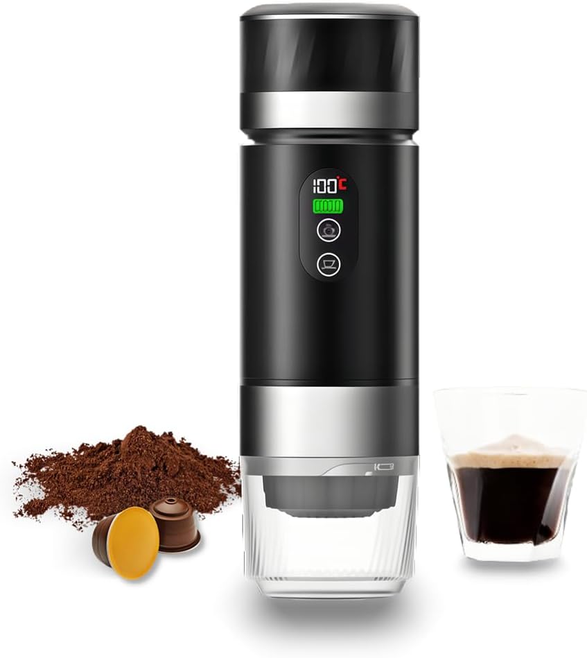 Irishom Portable Coffee Machine 3-in-1, Hot & Cold, Digital Display, 20 Bar Pressure, Compatible with Capsules & Powder, Ideal for Travel, Office & Car