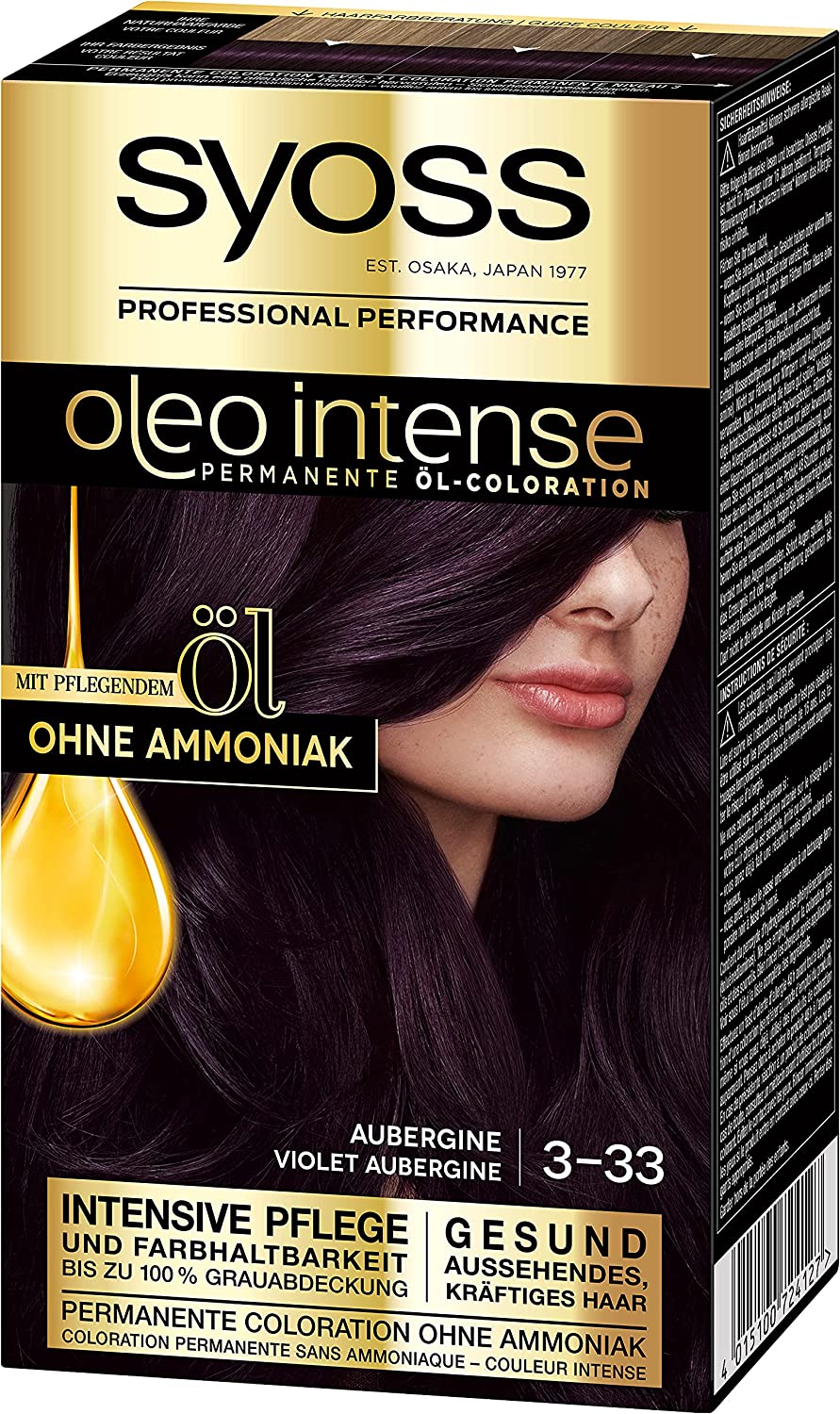 Syoss Oil Colouration Hair Colour 3-33 Aubergine Pack of 3 x 165 ml, ‎aubergine