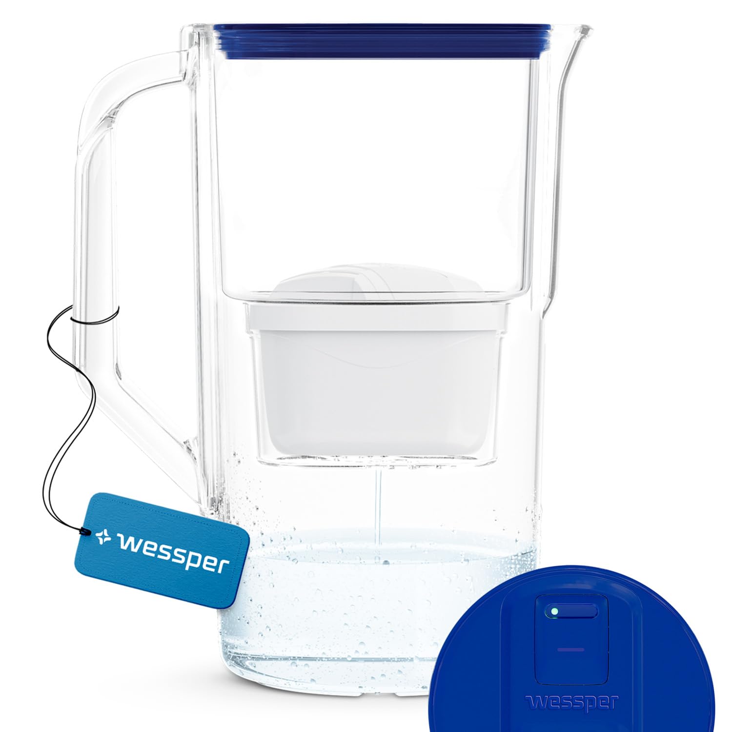 Wessper Water Filter Jug 2.8 L with LED Counter Cartridges Replacement for Dafi Unimax Aquaphor A5 Brita Maxtra+ Philips AWP212/10 Water Filter Cartridges 1 Water Filter Jug + Water Filter - Blue