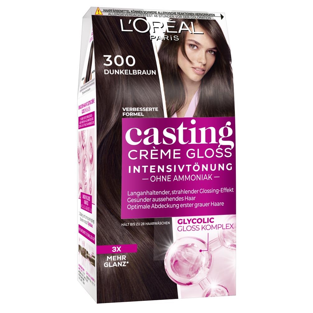 L\'Oréal Paris Casting Crème Gloss Hair Dye, Ammonia-Free and Silicone-Free Nourishing Intensive Hair Dye with Crème Gloss, No. 300 Dark Brown (Brown), Pack of 1