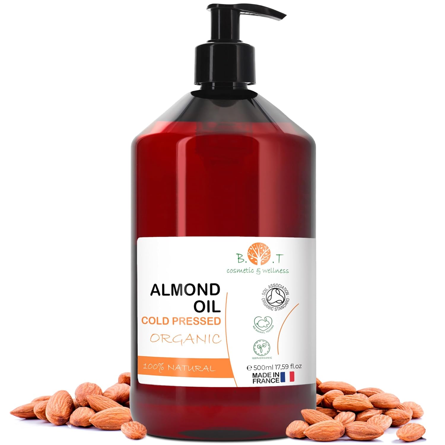B.O.T Cosmetic & Wellness ORGANIC Cold Pressed Sweet Almond Oil 100% Pure (500 ml)