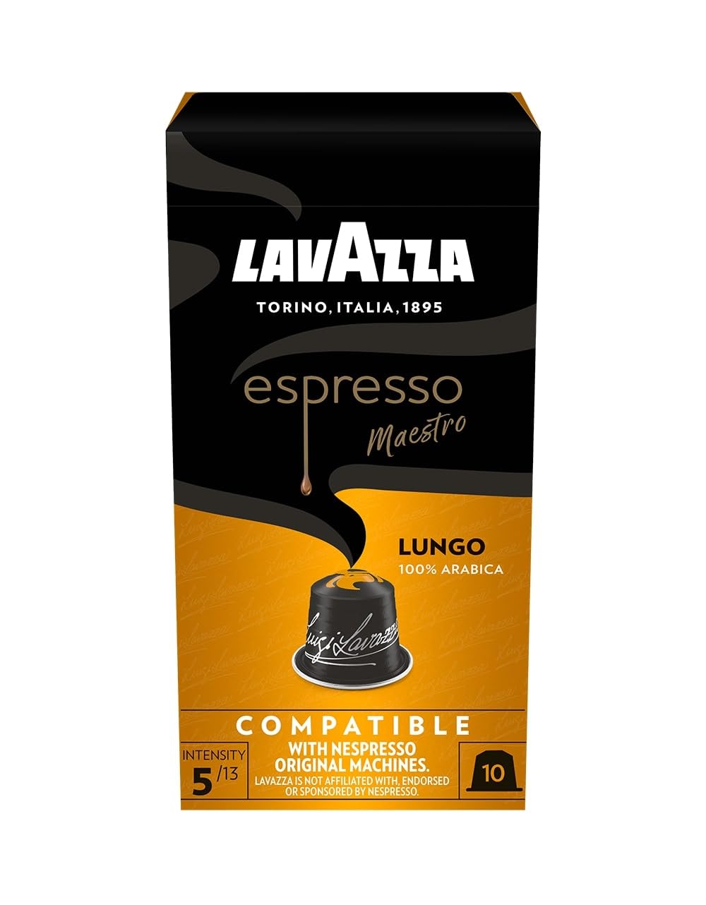 Lavazza Espresso Lungo, Floral and Aromatic Espresso, 10 Capsules, Nespresso Compatible