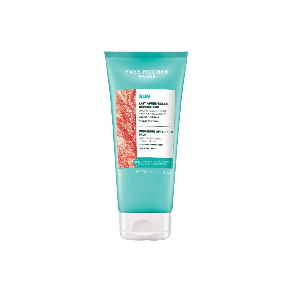 Yves Rocher After-Sun Milk - Soothes & Moisturises - 24h Intensive Hydration - With Red Algae & Beach Thistle - For Face & Body - 98% Ingredients of Natural Origin - 200 ml
