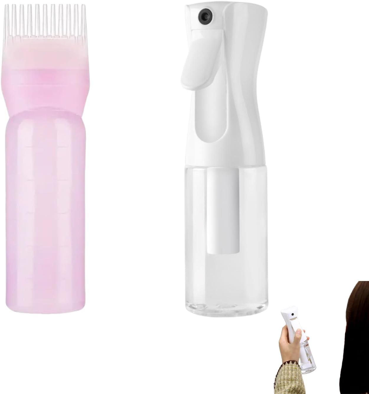 Pack of 2 Spray Bottle Hair Curls, Hair Oil Applicator Bottle, Continuous Spray Bottle Hair, Water Spray Bottle Hair, Hair Oil Applicator with Graduated Scale, Hair Applicator for Oiling Colorations